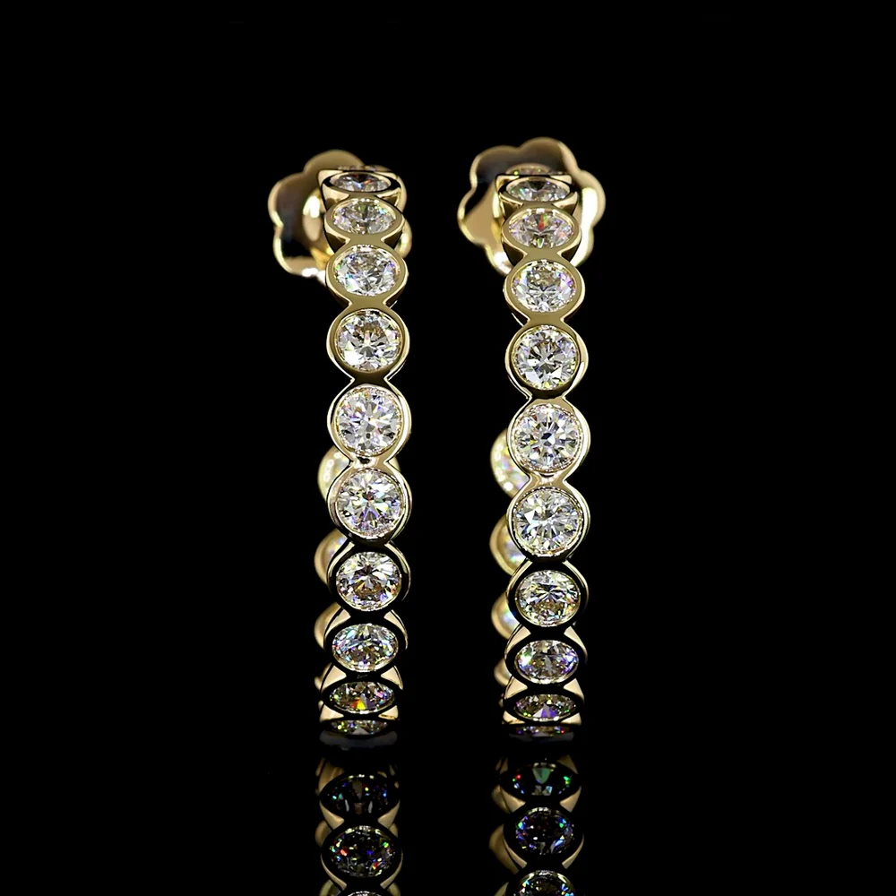 14K Yellow Gold C-Hoop Earrings with Bezel Set Round Lab Diamonds - 3.35 Carat Total Diamond Weight - Covaloro Fine Jewelry