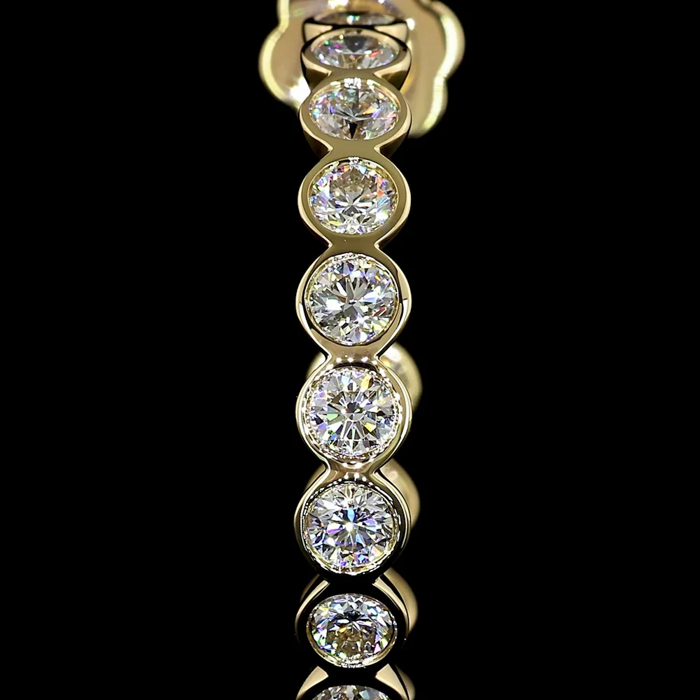 14K Yellow Gold C-Hoop Earrings with Bezel Set Round Lab Diamonds - 3.35 Carat Total Diamond Weight - Covaloro Fine Jewelry - Image 2