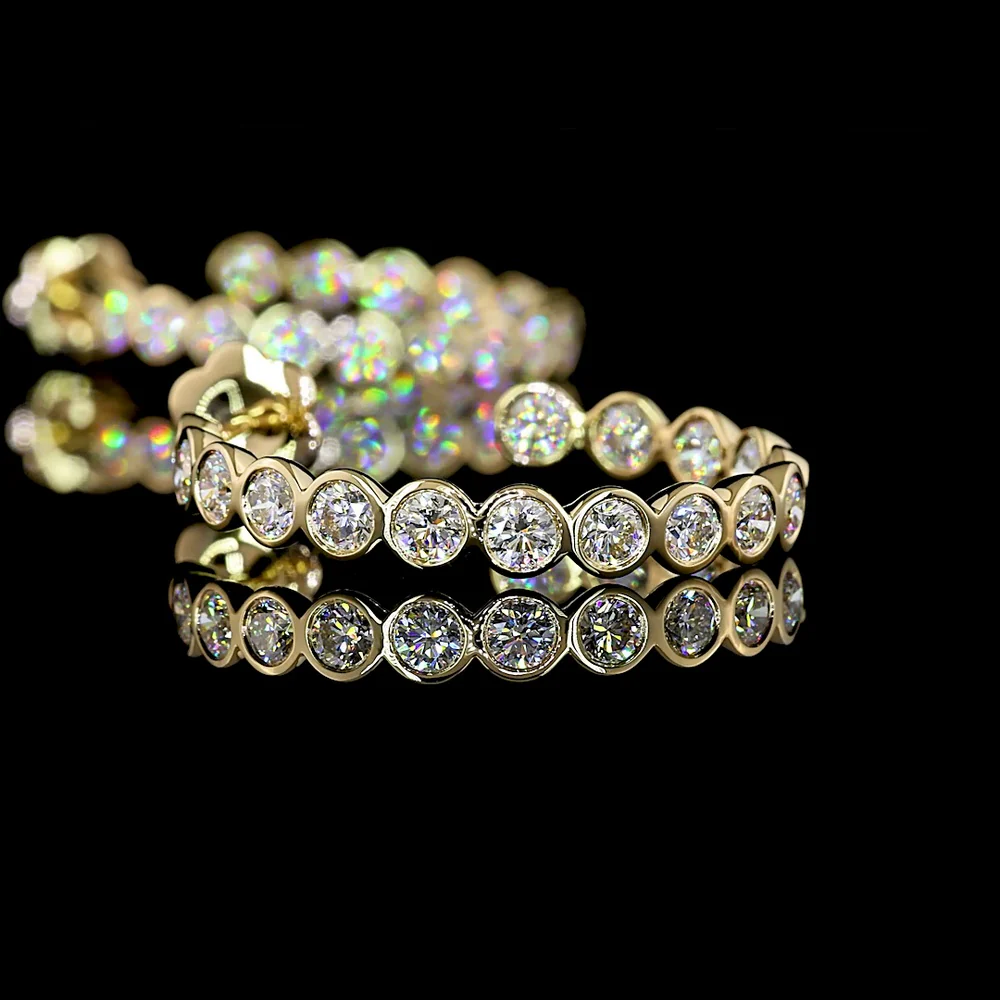 14K Yellow Gold C-Hoop Earrings with Bezel Set Round Lab Diamonds - 3.35 Carat Total Diamond Weight - Covaloro Fine Jewelry - Image 3