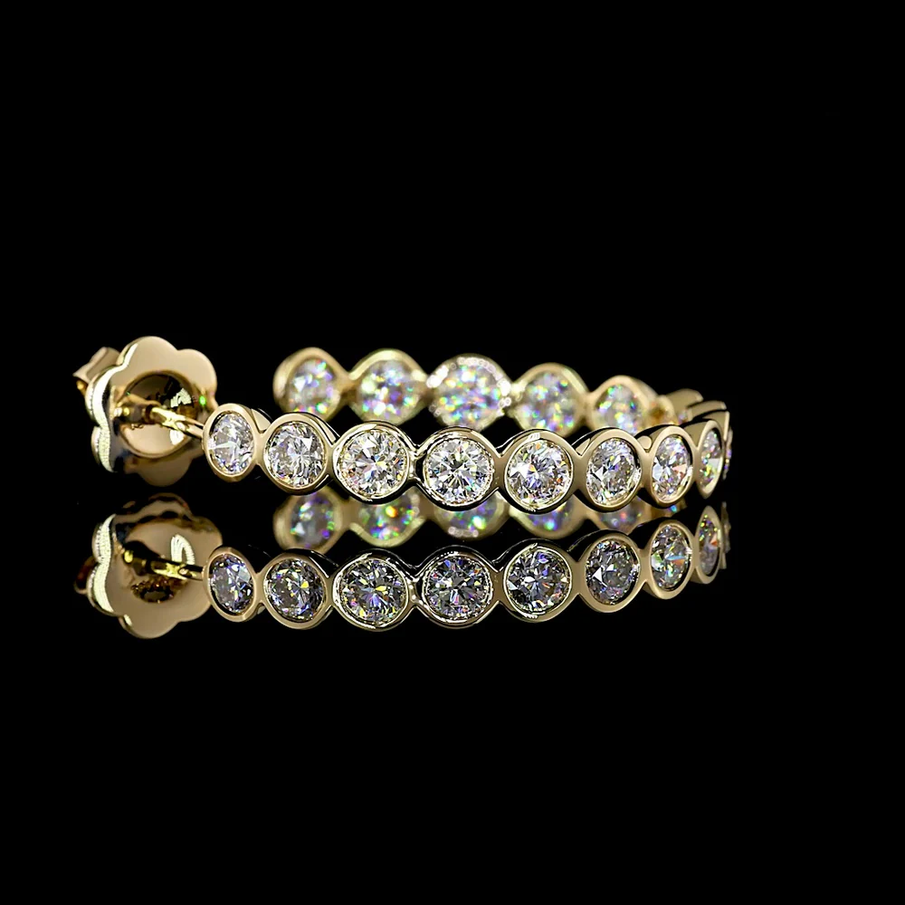 14K Yellow Gold C-Hoop Earrings with Bezel Set Round Lab Diamonds - 3.35 Carat Total Diamond Weight - Covaloro Fine Jewelry - Image 4