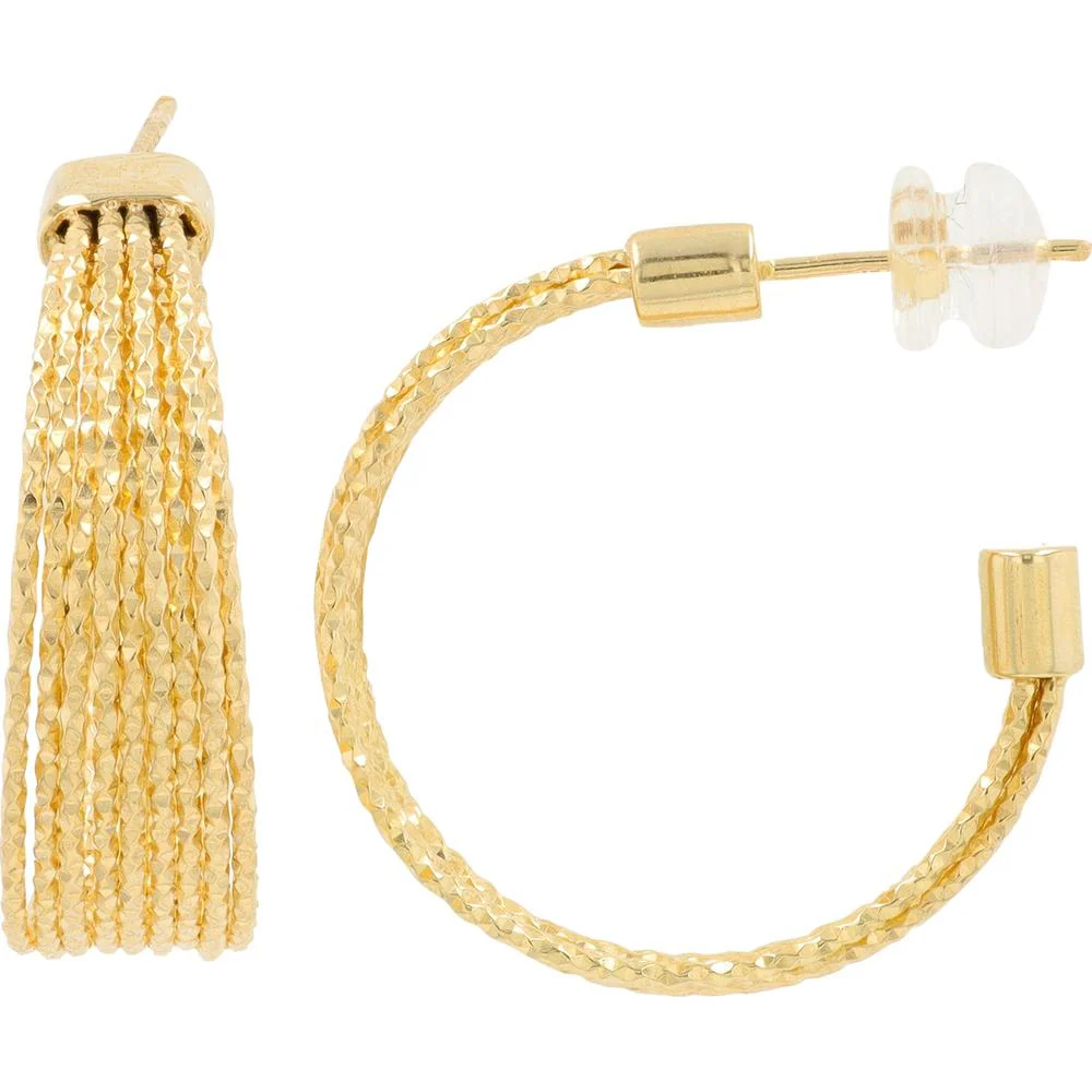 14K Yellow Gold C - Hoop Earrings with Diamond - Cut Textured Chains - 7.85g Total Weight - Image 2