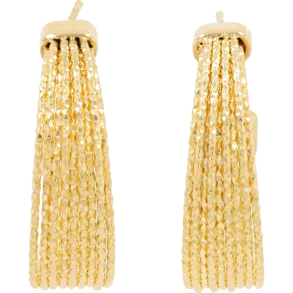 14K Yellow Gold C - Hoop Earrings with Diamond - Cut Textured Chains - 7.85g Total Weight - Image 3