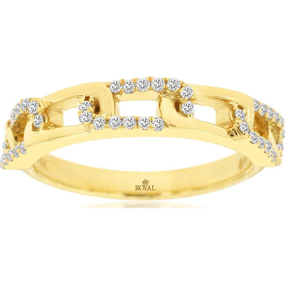 14K Yellow Gold Chain Link Diamond Wedding Band with Round Brilliant Cut Diamonds - 0.22 Carat Total Weight - Royal Jewelry