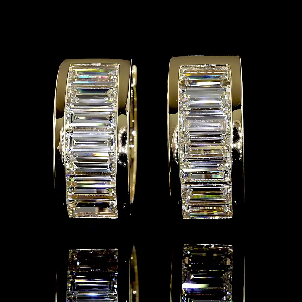 14K Yellow Gold Channel Set Baguette Lab Diamond Huggie Earrings - 1.82 Carat Total Weight (E-F Color, VS Clarity) - Covaloro Fine Jewelry
