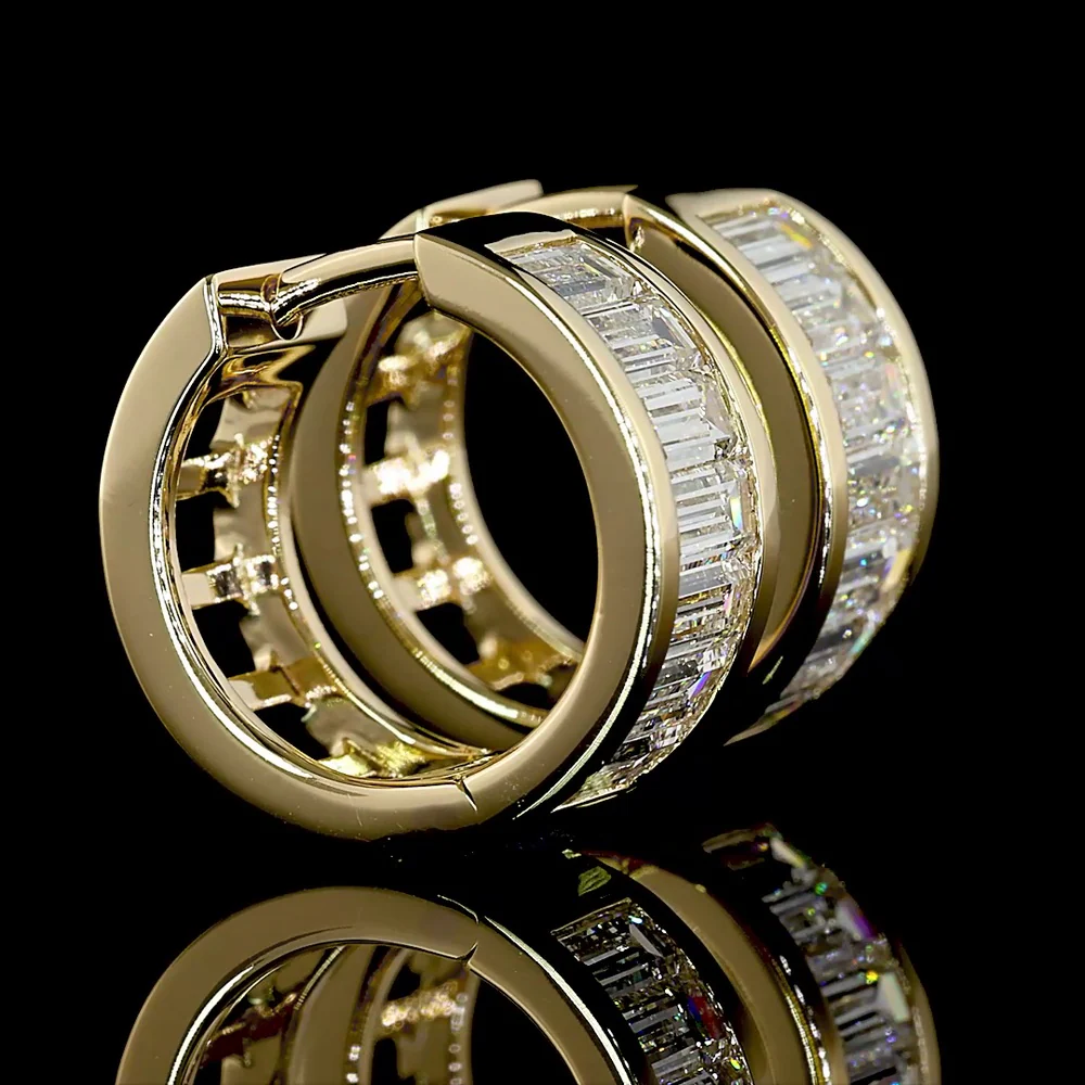14K Yellow Gold Channel Set Baguette Lab Diamond Huggie Earrings - 1.82 Carat Total Weight (E-F Color, VS Clarity) - Covaloro Fine Jewelry - Image 2