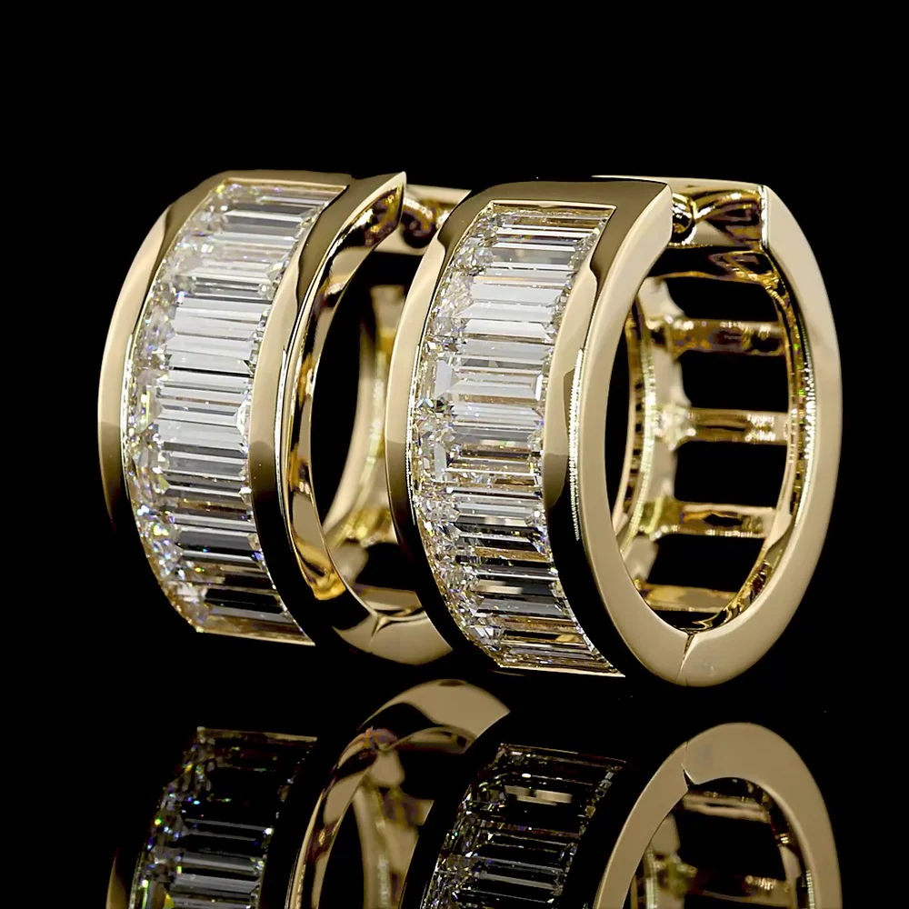 14K Yellow Gold Channel Set Baguette Lab Diamond Huggie Earrings - 1.82 Carat Total Weight (E-F Color, VS Clarity) - Covaloro Fine Jewelry - Image 3