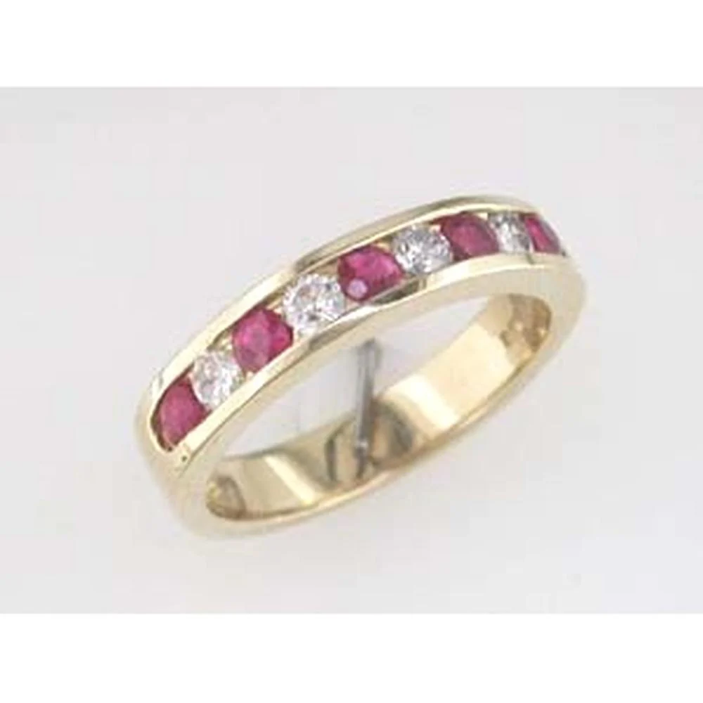 14K Yellow Gold Channel-Set Band with Alternating Round Rubies and Round Diamonds - 0.45 Carat Ruby and 0.34 Carat Diamond Total Weight - Royal Jewelry