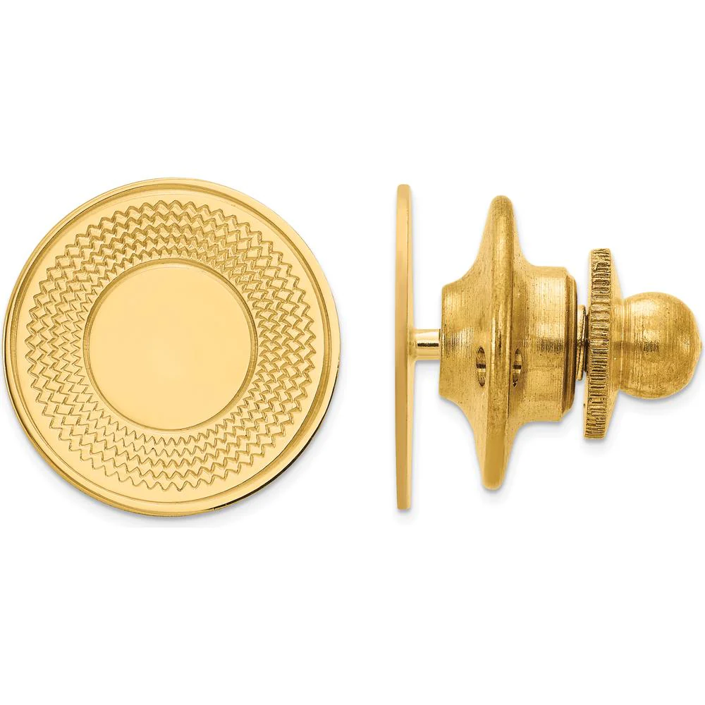 14K Yellow Gold Circular Textured Tie Tac with Polished Finish by Oro Pregiato