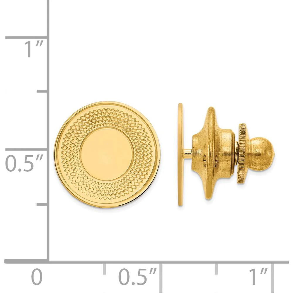 14K Yellow Gold Circular Textured Tie Tac with Polished Finish by Oro Pregiato - Image 2