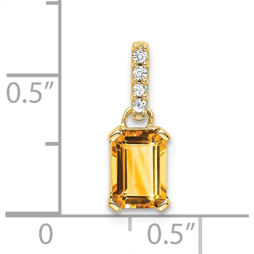 14K Yellow Gold Citrine and Diamond Pendant with Emerald Cut Citrine and Round Diamonds - 0.04 Carat Total Diamond Weight by Oro Pregiato - Image 2