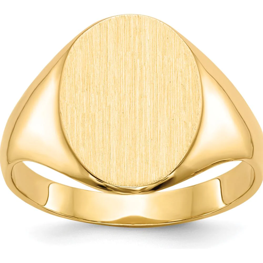 14K Yellow Gold Closed Back Signet Ring with Satin & Polished Finish - Sizeable & Engravable - Size 7 by Oro Pregiato