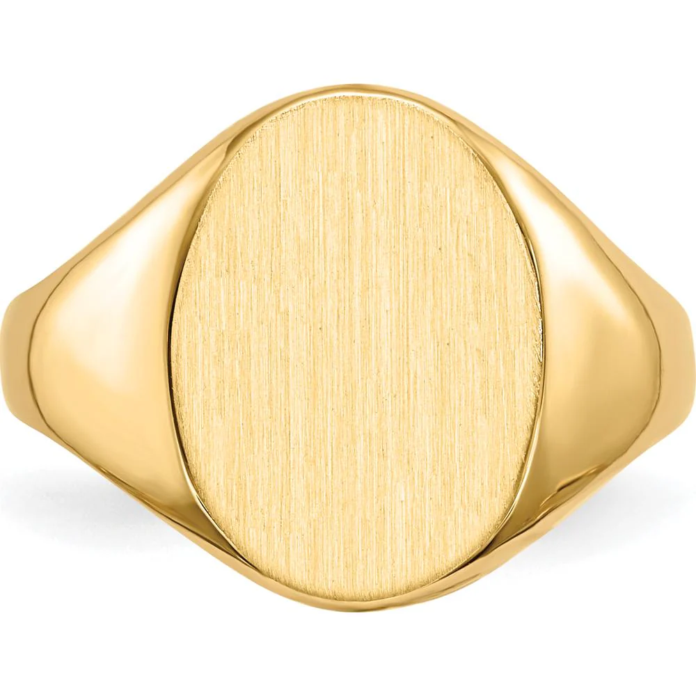 14K Yellow Gold Closed Back Signet Ring with Satin & Polished Finish - Sizeable & Engravable - Size 7 by Oro Pregiato - Image 4
