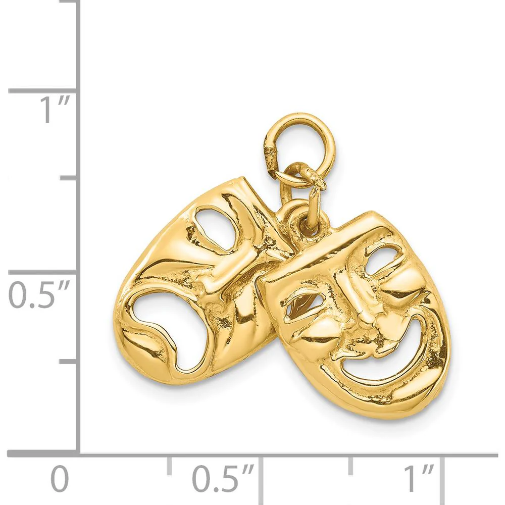 14K Yellow Gold Comedy and Tragedy Mask Pendant Charm by Oro Pregiato - Image 2