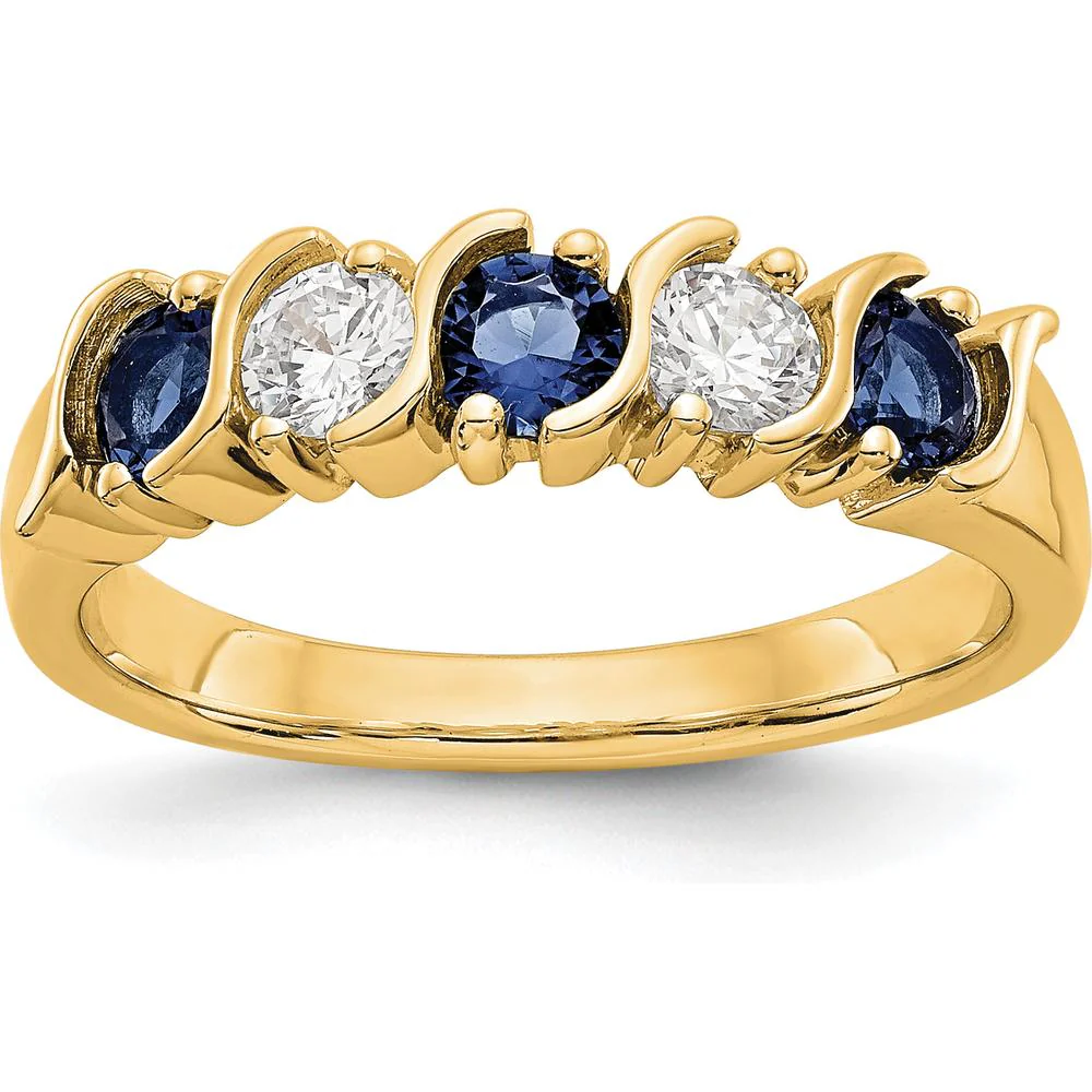 14K Yellow Gold Complete Band with Round Natural Blue Sapphires and Diamonds - 0.31 Carat Total Gemstone Weight - Size 7 by Luciano & Cie