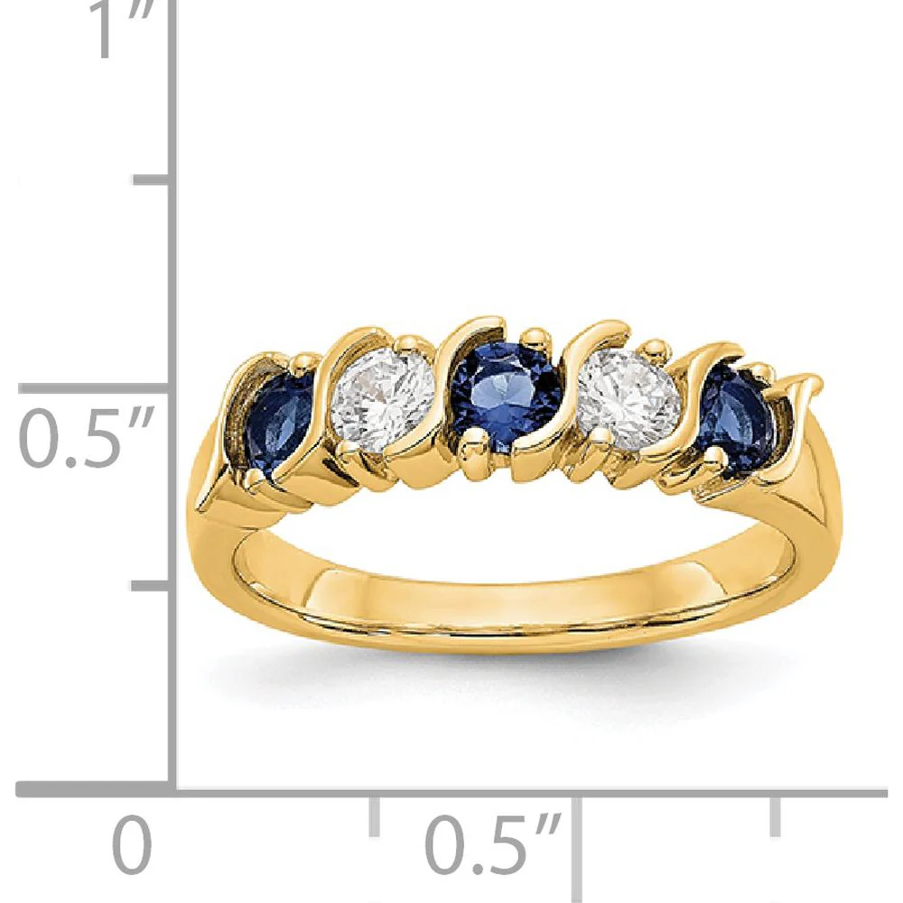 14K Yellow Gold Complete Band with Round Natural Blue Sapphires and Diamonds - 0.31 Carat Total Gemstone Weight - Size 7 by Luciano & Cie - Image 2