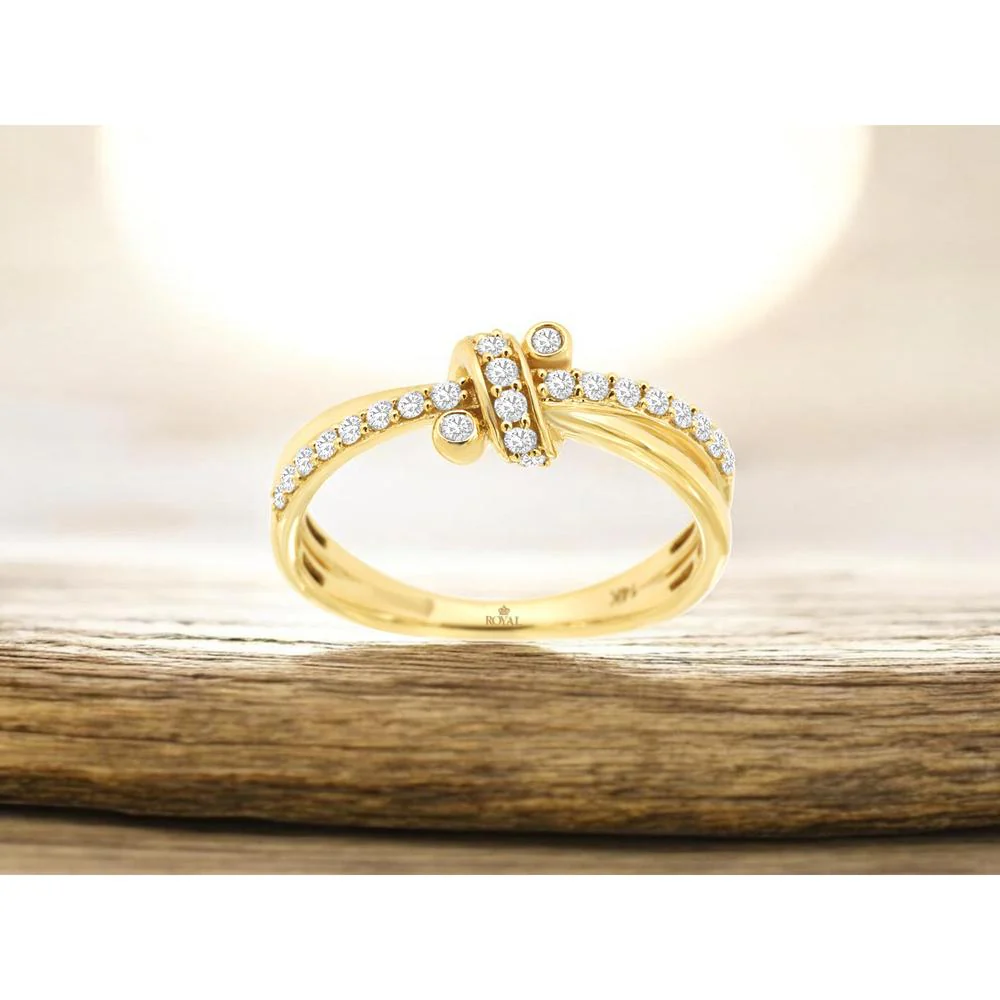 14K Yellow Gold Contemporary Ladies' Ring with Round Diamonds - 0.25 Carat Total Diamond Weight - Royal Jewelry - Image 2