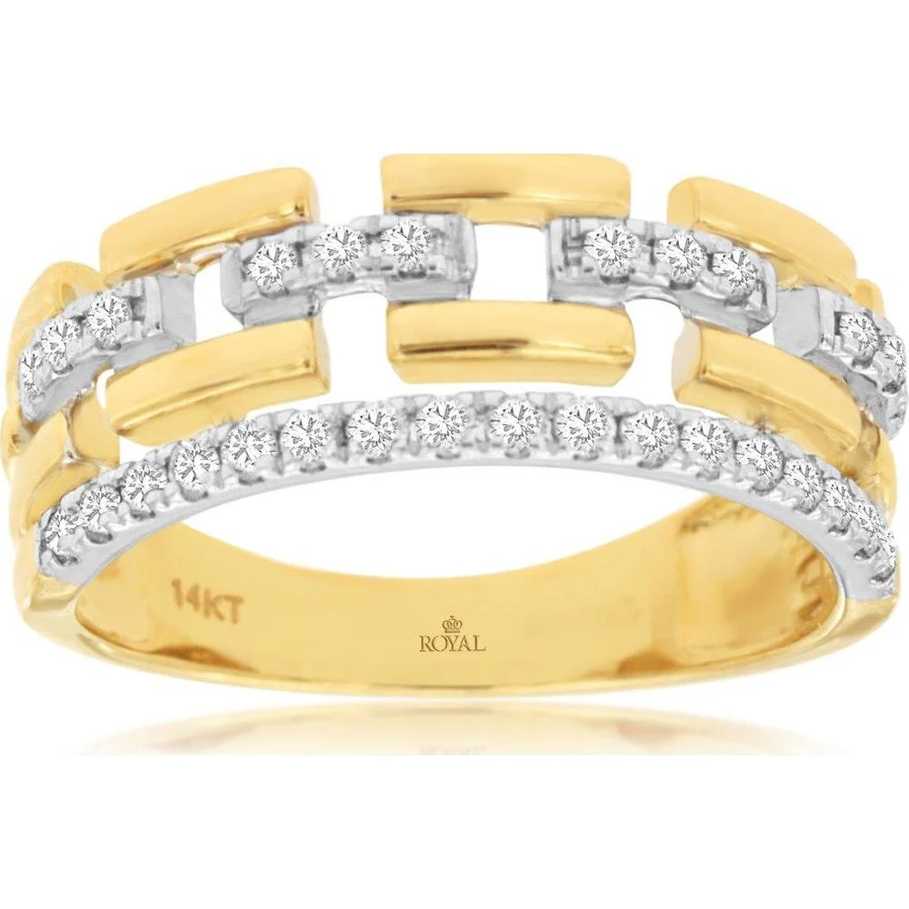 14K Yellow Gold Contemporary Wedding Band with Round Diamonds - 0.30 Carat Total Diamond Weight - Royal Jewelry