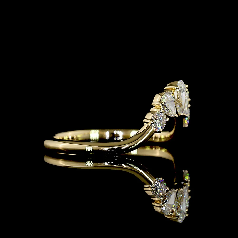 14K Yellow Gold Contour Five-Stone Eternity Band with Pear and Round Cut Lab-Grown Diamonds - 0.49 Carat Total Diamond Weight - Covaloro Fine Jewelry - Image 2