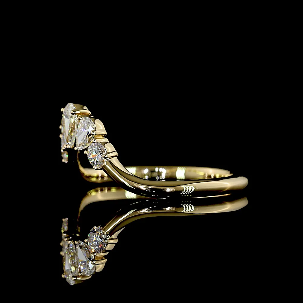 14K Yellow Gold Contour Five-Stone Eternity Band with Pear and Round Cut Lab-Grown Diamonds - 0.49 Carat Total Diamond Weight - Covaloro Fine Jewelry - Image 3