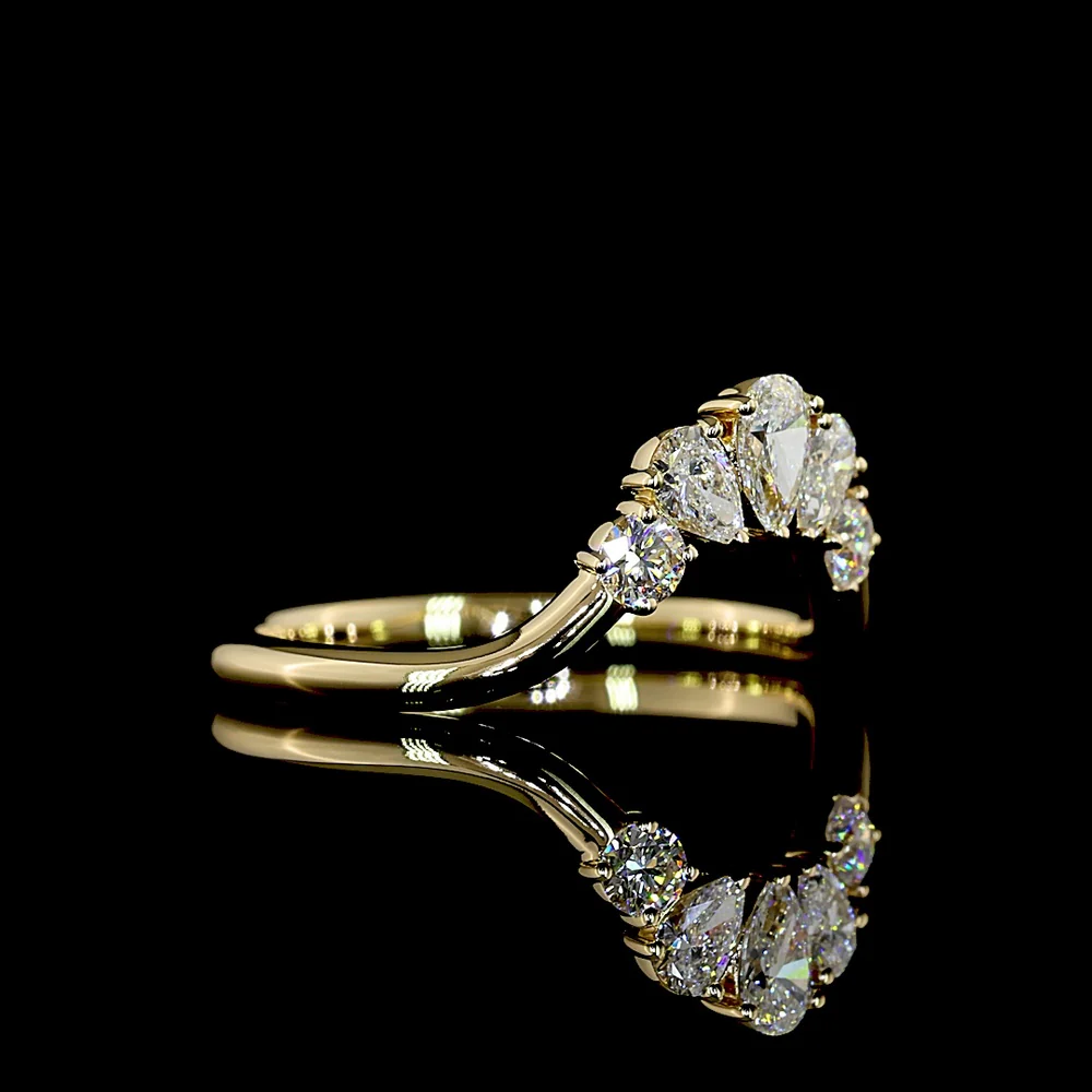 14K Yellow Gold Contour Five-Stone Eternity Band with Pear and Round Cut Lab-Grown Diamonds - 0.49 Carat Total Diamond Weight - Covaloro Fine Jewelry - Image 4