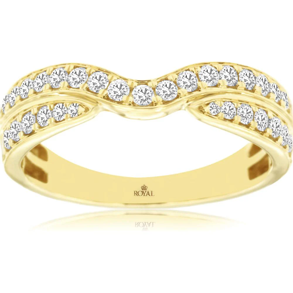 14K Yellow Gold Contoured Diamond Wedding Band with 0.44 Carat Total Weight Round Brilliant Diamonds - Royal Jewelry