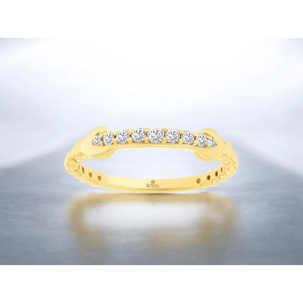 14K Yellow Gold Contoured Diamond Wedding Band with Round Brilliant Prong-Set Diamonds - 0.17 Carat Total Weight - Royal Jewelry - Image 2