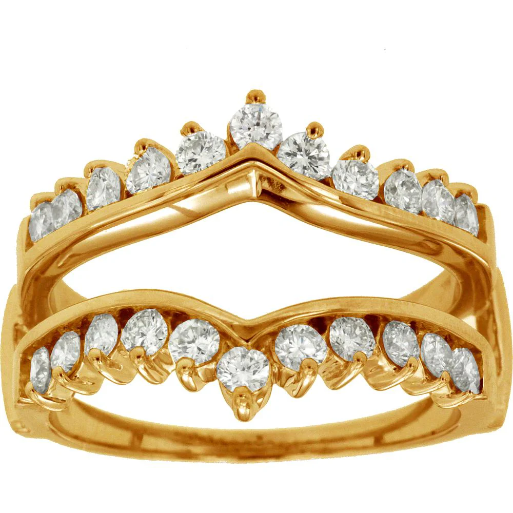 14K Yellow Gold Contoured Double Band Diamond Ring with Round Brilliant Cut Stones - 0.85 Carat Total Diamond Weight - Royal Jewelry