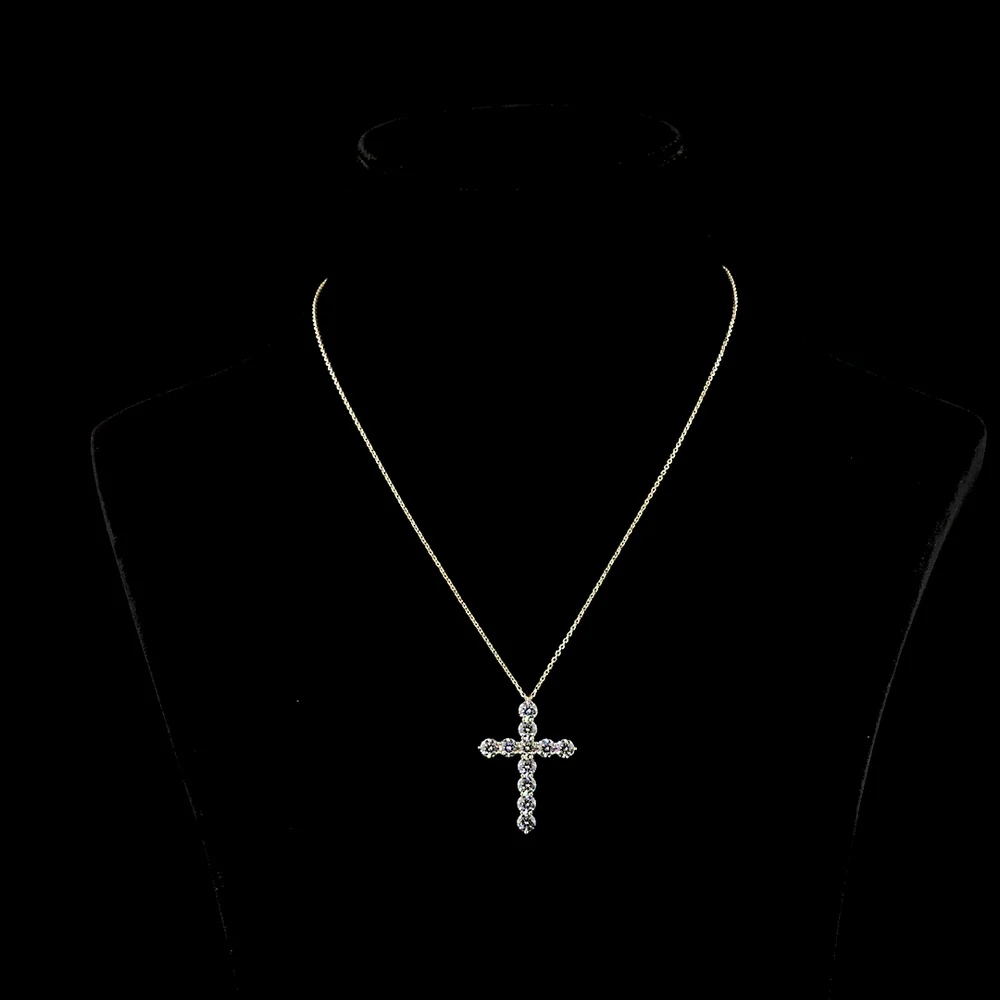 14K Yellow Gold Cross Pendant with 11 Prong-Set Round Lab Diamonds - 2.97 Carat Total Diamond Weight - Covaloro Fine Jewelry