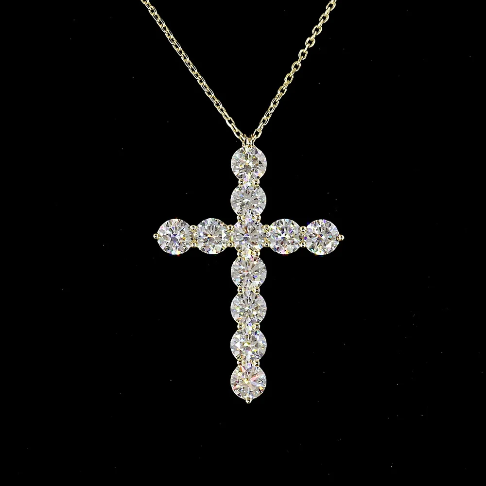 14K Yellow Gold Cross Pendant with 11 Prong-Set Round Lab Diamonds - 2.97 Carat Total Diamond Weight - Covaloro Fine Jewelry - Image 2