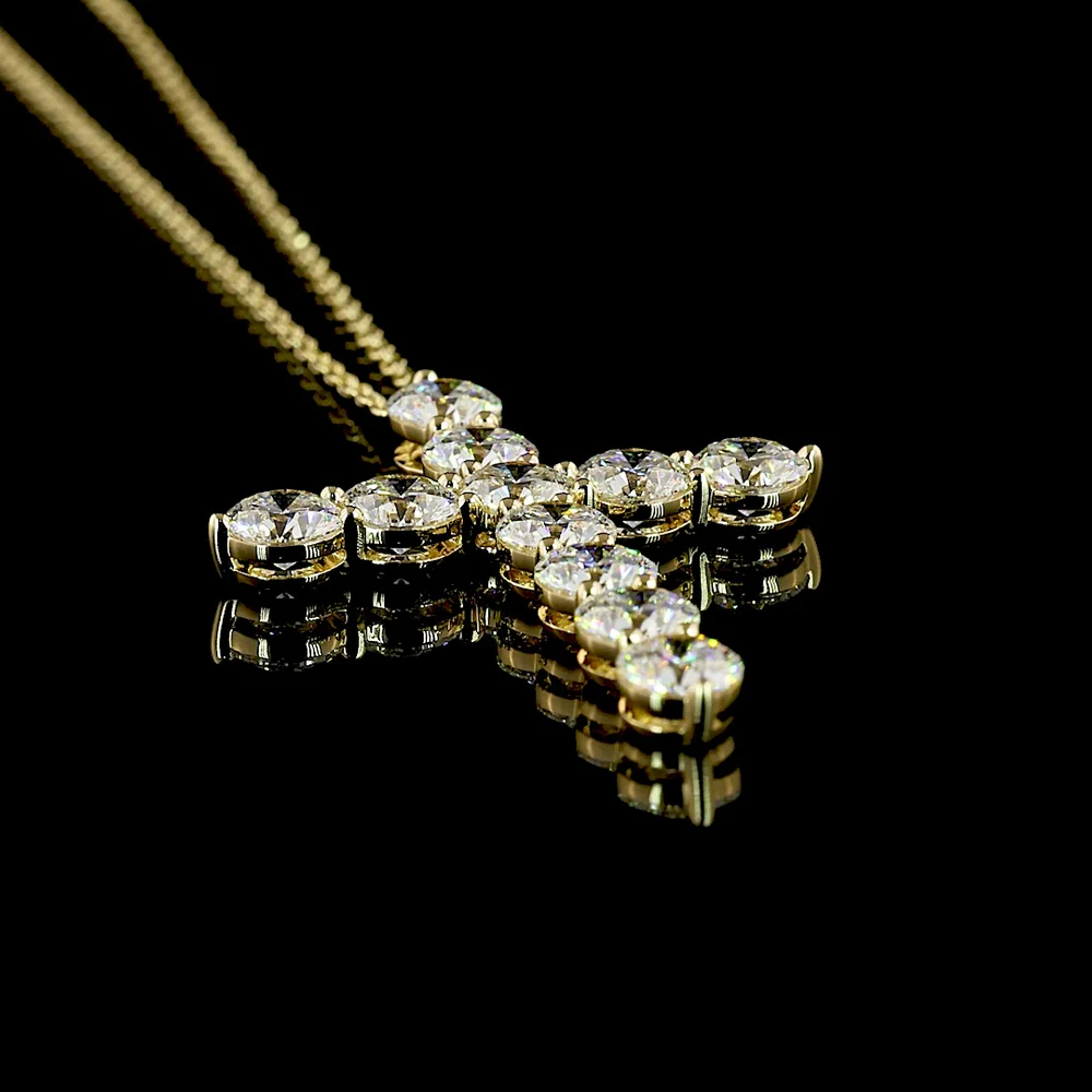 14K Yellow Gold Cross Pendant with 11 Prong-Set Round Lab Diamonds - 2.97 Carat Total Diamond Weight - Covaloro Fine Jewelry - Image 3