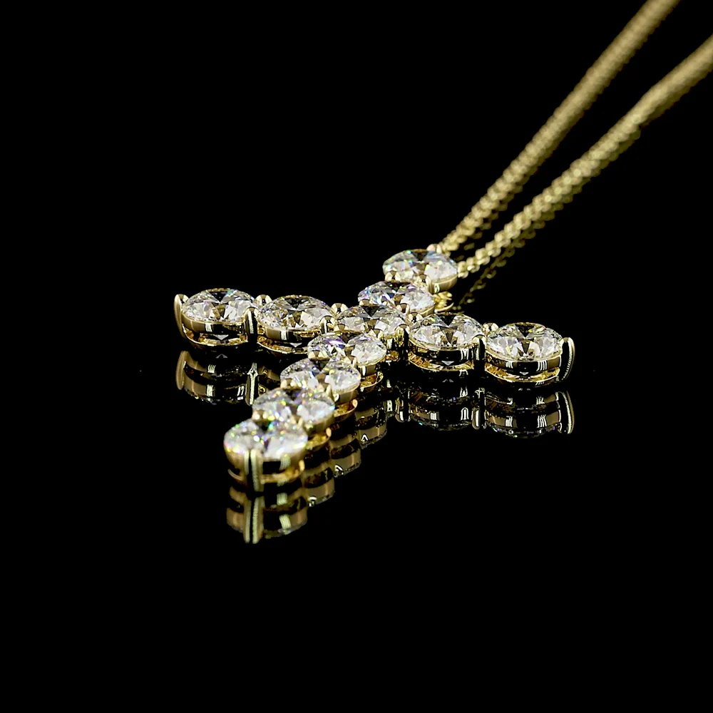 14K Yellow Gold Cross Pendant with 11 Prong-Set Round Lab Diamonds - 2.97 Carat Total Diamond Weight - Covaloro Fine Jewelry - Image 4