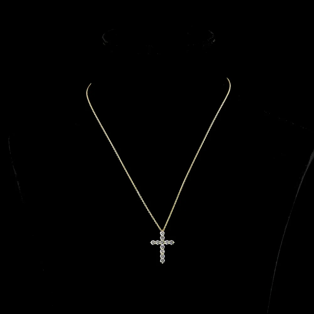 14K Yellow Gold Cross Pendant with 11 Prong-Set Round Lab Grown Diamonds - 2.00 Carat Total Weight - Covaloro Fine Jewelry