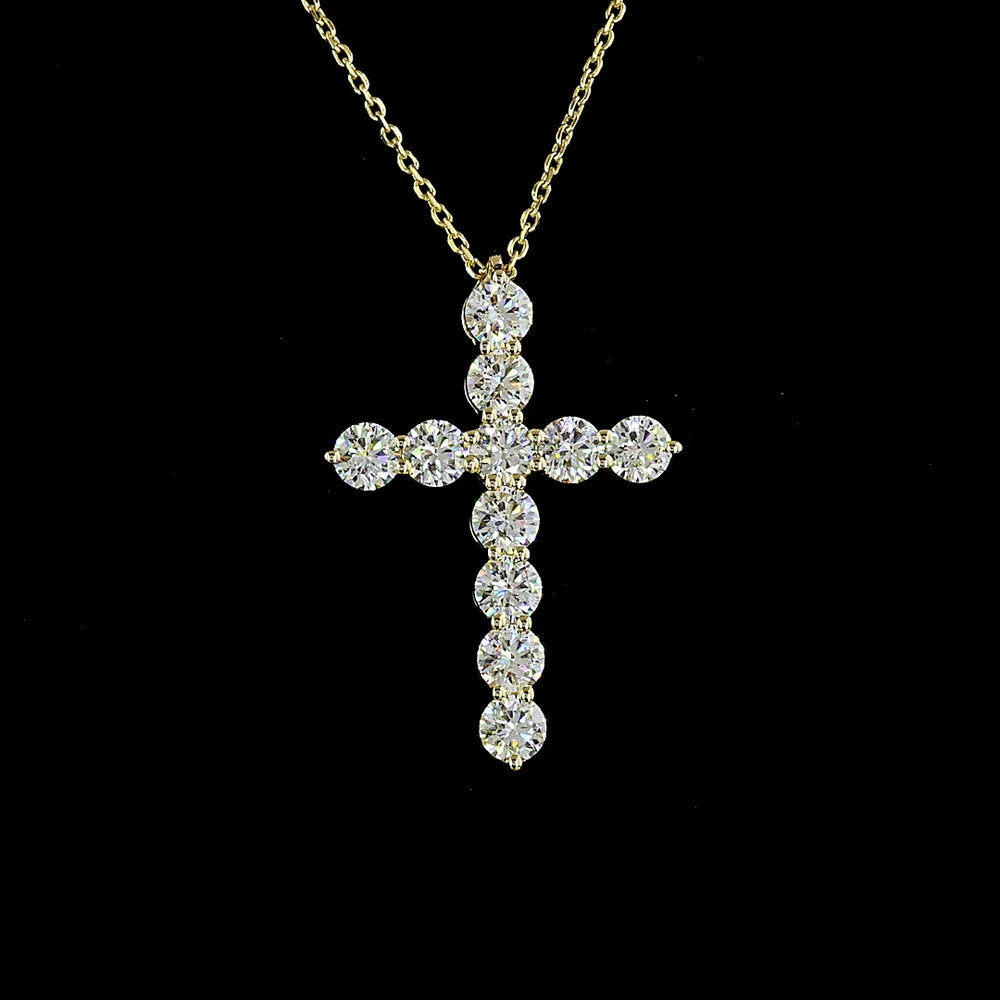 14K Yellow Gold Cross Pendant with 11 Prong-Set Round Lab Grown Diamonds - 2.00 Carat Total Weight - Covaloro Fine Jewelry - Image 2