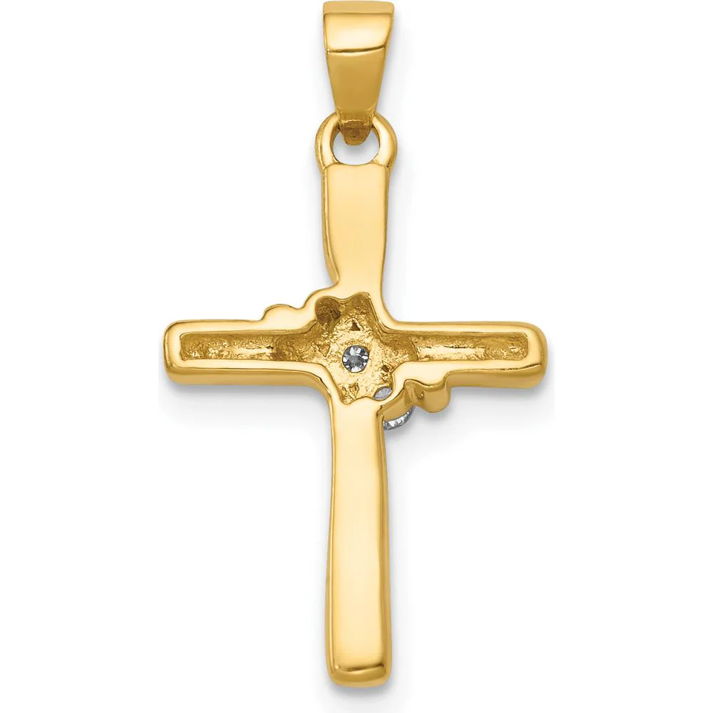 14K Yellow Gold Cross Pendant with 3 Channel-Set Round Diamonds - 1/20 Carat Total Diamond Weight by Monteluci Fine Jewelry - Image 3