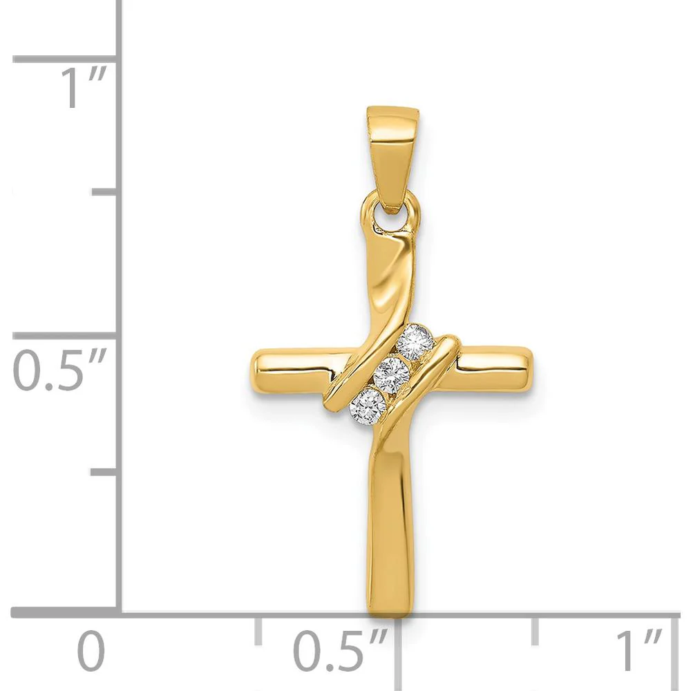 14K Yellow Gold Cross Pendant with 3 Channel-Set Round Diamonds - 1/20 Carat Total Diamond Weight by Monteluci Fine Jewelry - Image 4