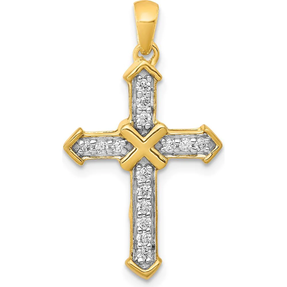 14K Yellow Gold Cross Pendant with Round Natural Diamonds - 1/5 Carat Total Diamond Weight by Monteluci Fine Jewelry