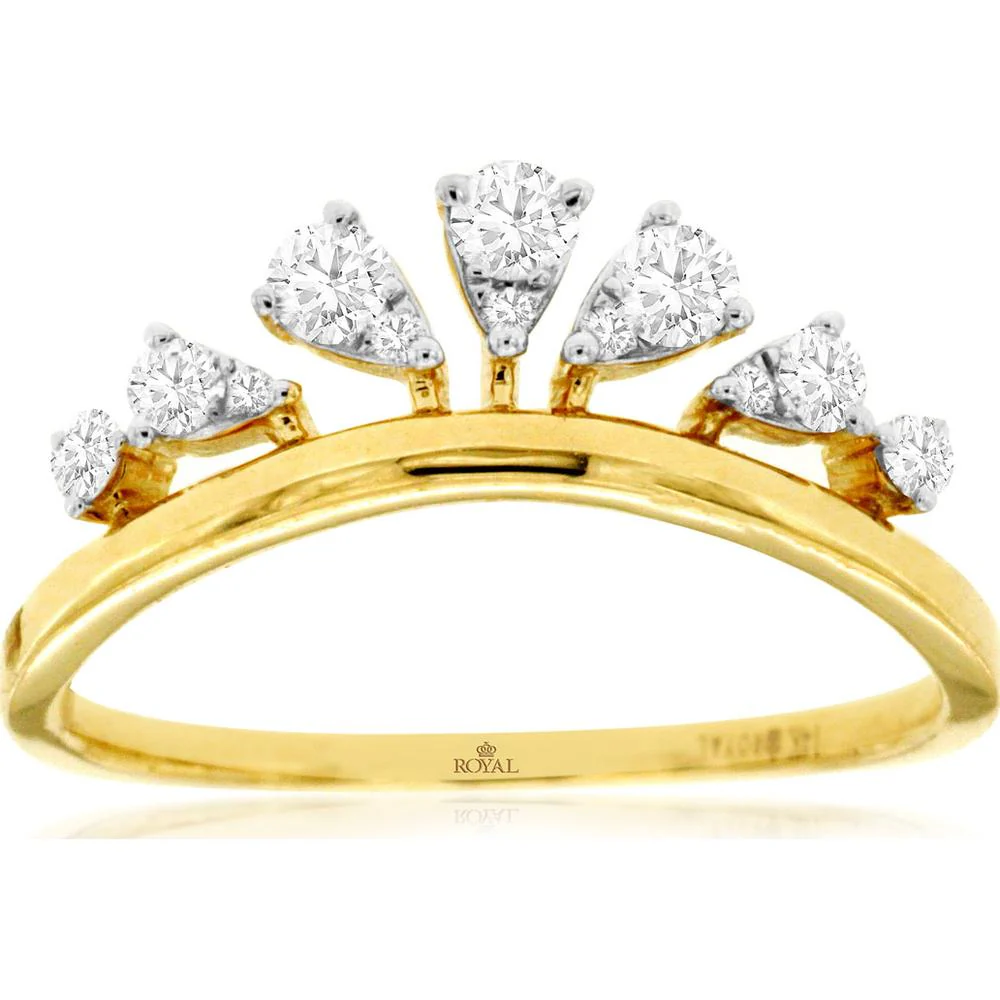 14K Yellow Gold Crown Ring with Graduating Pear and Round Diamonds - 0.26 Carat Total Diamond Weight - Royal Jewelry