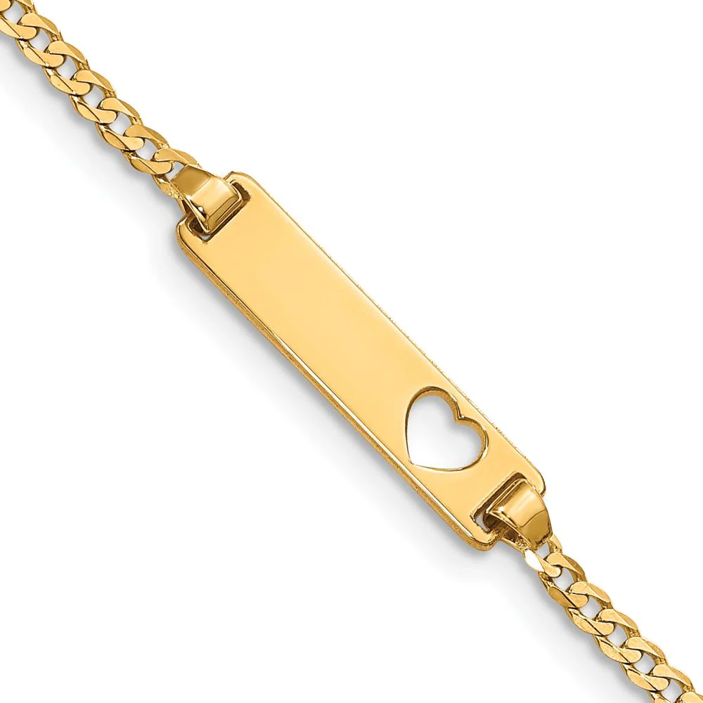 14K Yellow Gold Curb Link Baby/Child ID Bracelet with Engravable Heart Plate - 6" Length by Oro Pregiato