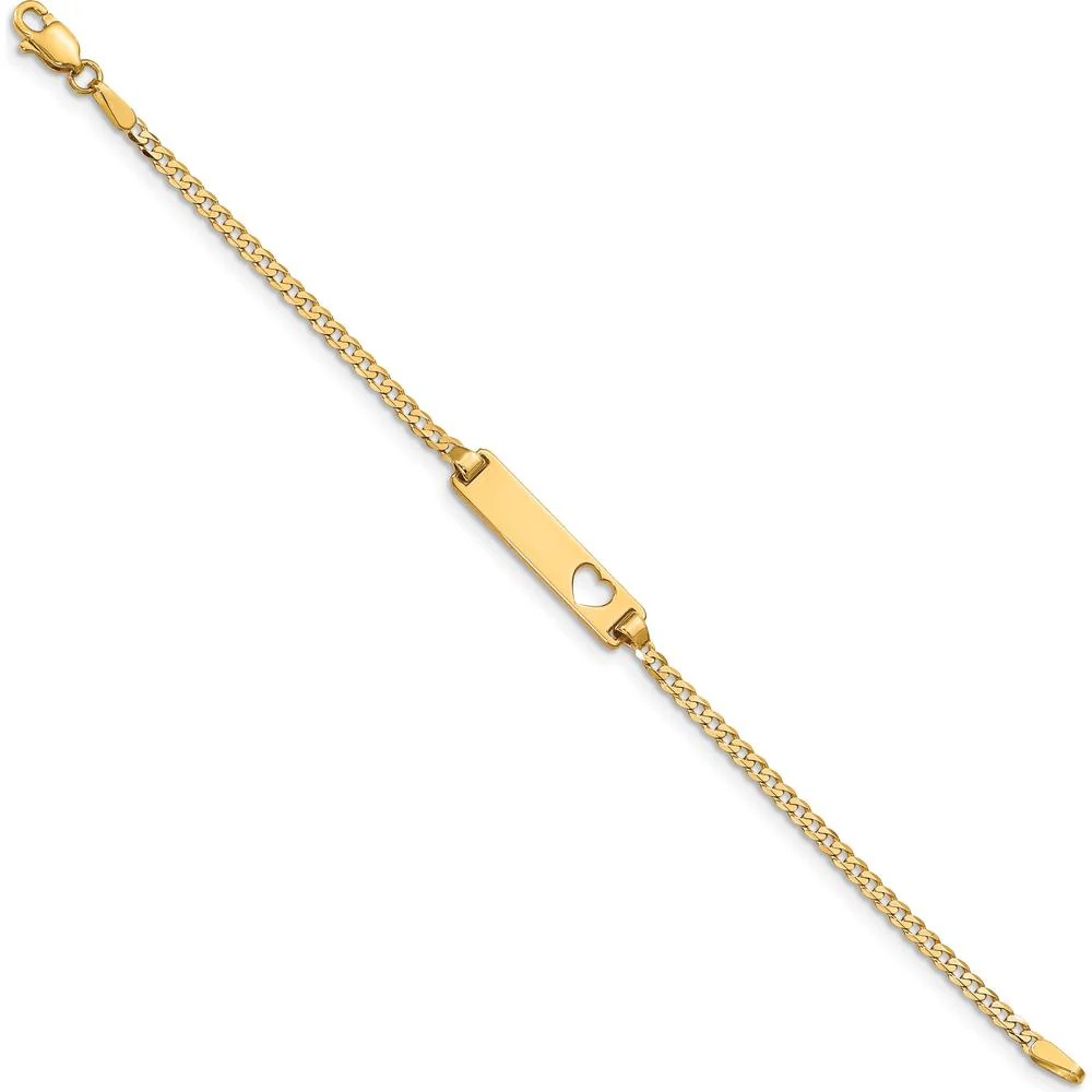 14K Yellow Gold Curb Link Baby/Child ID Bracelet with Engravable Heart Plate - 6" Length by Oro Pregiato - Image 2