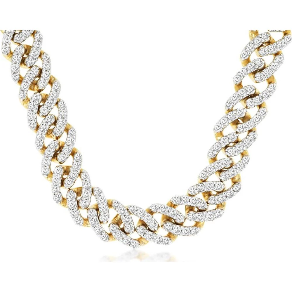14K Yellow Gold Curb Link Diamond Necklace with Round Diamonds - 6.33 Carat Total Diamond Weight - Royal Jewelry