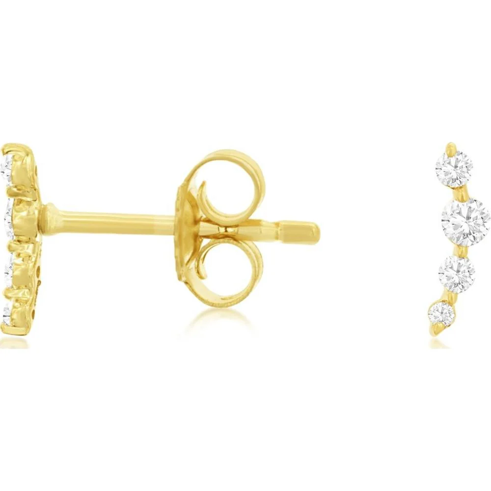 14K Yellow Gold Curved Bar Diamond Earrings with Round Cut Prong Set Stones - 0.10 Carat Total Weight - Royal Jewelry