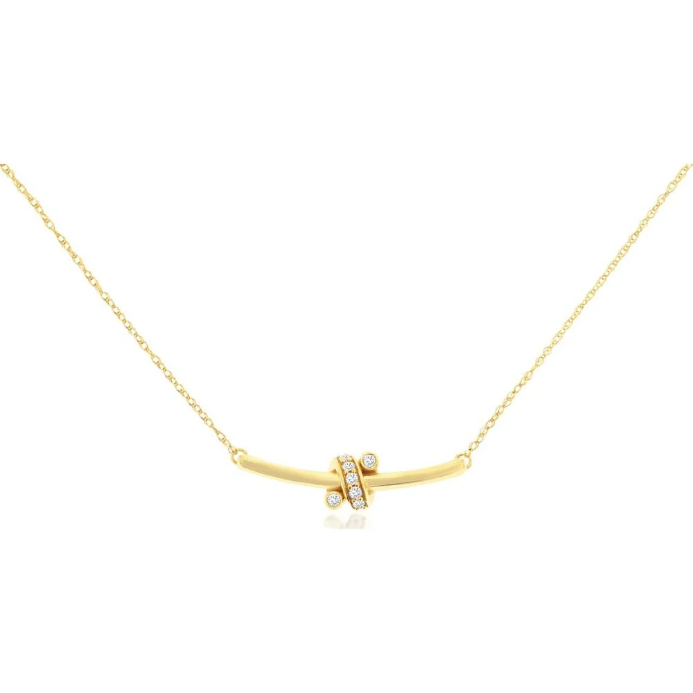 14K Yellow Gold Curved Bar Necklace with Sliding Diamond Accent Ring - 0.07 Carat Total Diamond Weight - Royal Jewelry