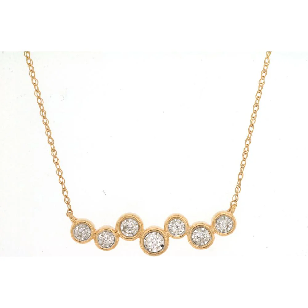14K Yellow Gold Curved Bezel-Set Round Diamond Necklace - 0.12 Carat Total Diamond Weight - Royal Jewelry