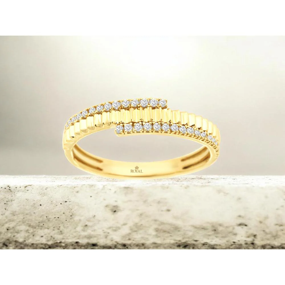 14K Yellow Gold Curved Diamond Wedding Band with Round Diamonds - 0.18 Carat Total Diamond Weight - Royal Jewelry - Image 2
