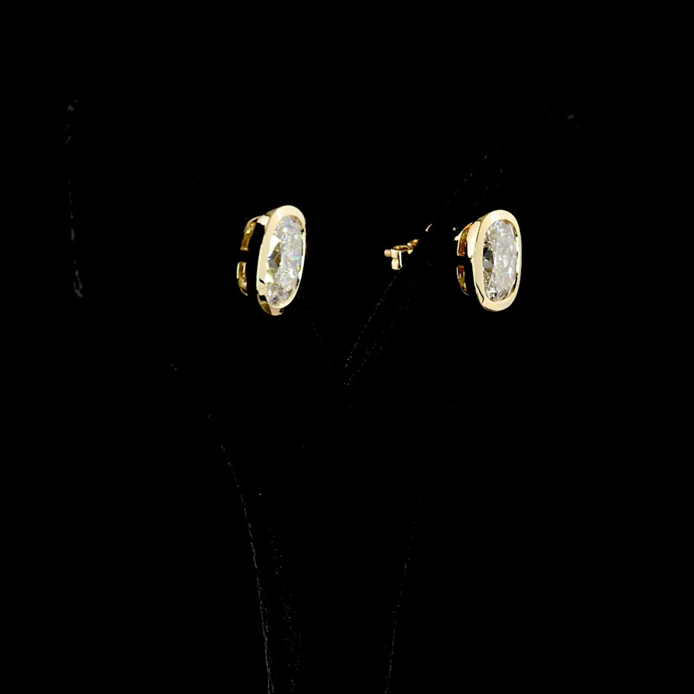 14K Yellow Gold Cushion Brilliant Bezel Set Lab Diamond Stud Earrings - 4.09 Carat Total Weight, D VVS2 IGI Certified - Covaloro Fine Jewelry - Image 3