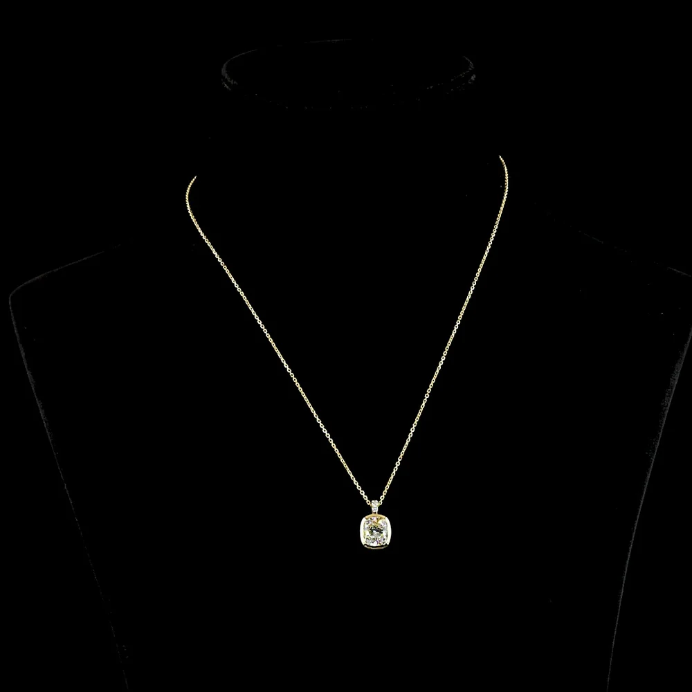 14K Yellow Gold Cushion Brilliant Bezel Set Pendant with F VS1 Lab Diamonds - 2.26 Carat Total Weight - Covaloro Fine Jewelry