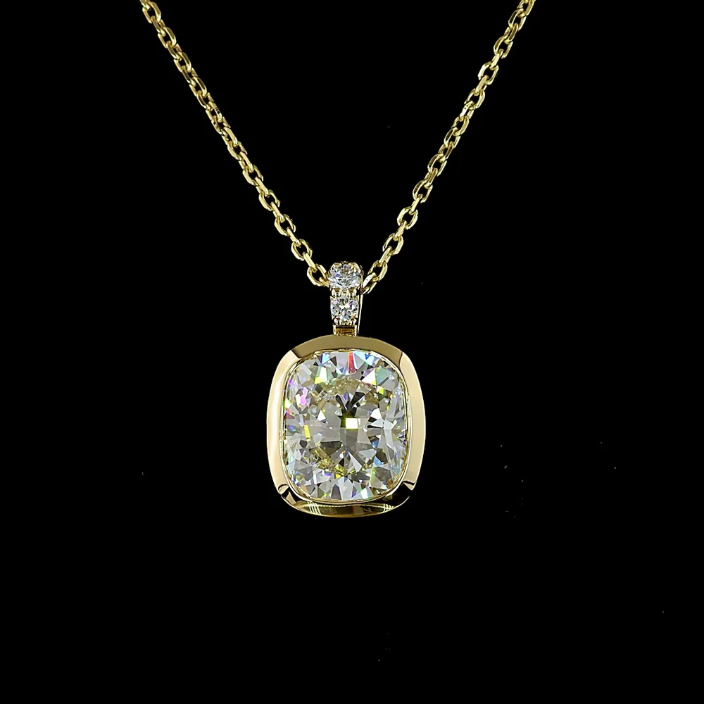 14K Yellow Gold Cushion Brilliant Bezel Set Pendant with F VS1 Lab Diamonds - 2.26 Carat Total Weight - Covaloro Fine Jewelry - Image 2