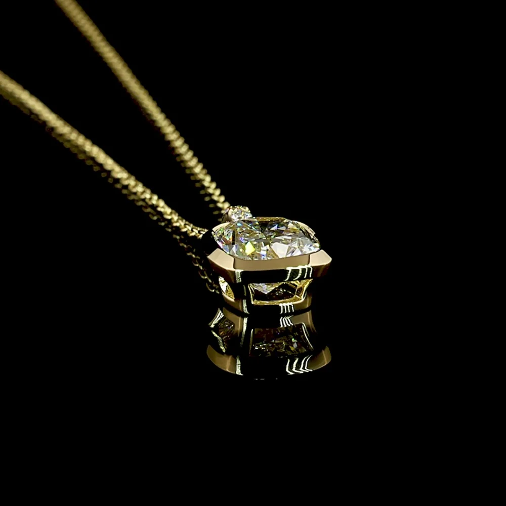 14K Yellow Gold Cushion Brilliant Bezel Set Pendant with F VS1 Lab Diamonds - 2.26 Carat Total Weight - Covaloro Fine Jewelry - Image 3