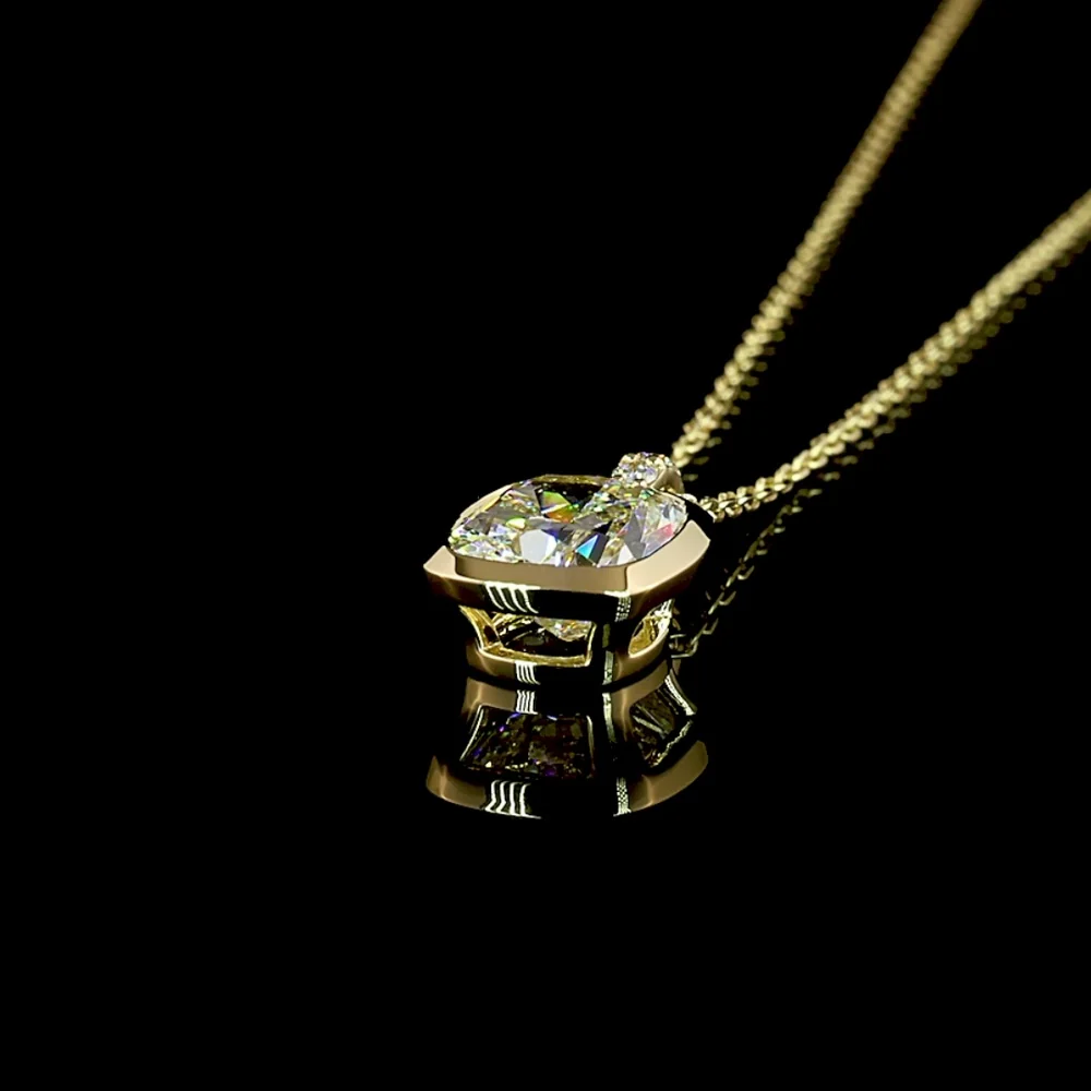 14K Yellow Gold Cushion Brilliant Bezel Set Pendant with F VS1 Lab Diamonds - 2.26 Carat Total Weight - Covaloro Fine Jewelry - Image 4
