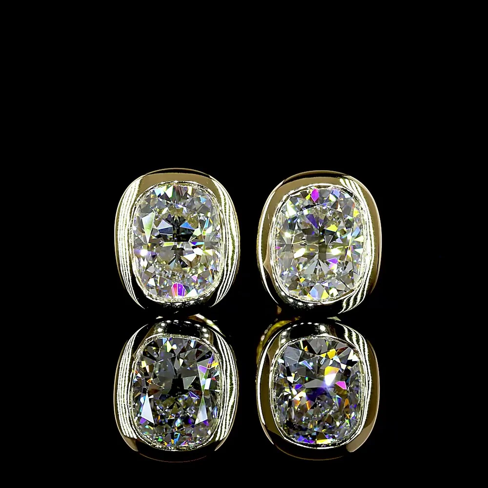 14K Yellow Gold Cushion Brilliant Cut Bezel Set Lab Diamond Stud Earrings - 1.50 Carats Total Diamond Weight - Covaloro Fine Jewelry